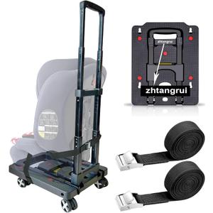 Car Seat Dolly for Airport - CarSeat Roller Cart Wheels for Airplane - Car Seat Travel Cart Carrier with Straps Foldable Luggage Trolley Folding Hand Truck (Black)