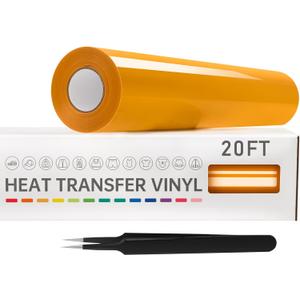 VinylRus Heat Transfer Vinyl-12 x 20ft Yellow Iron on Vinyl Roll for Shirts, HTV Vinyl for Silhouette Cameo, Cricut, Easy to Cut & Weed