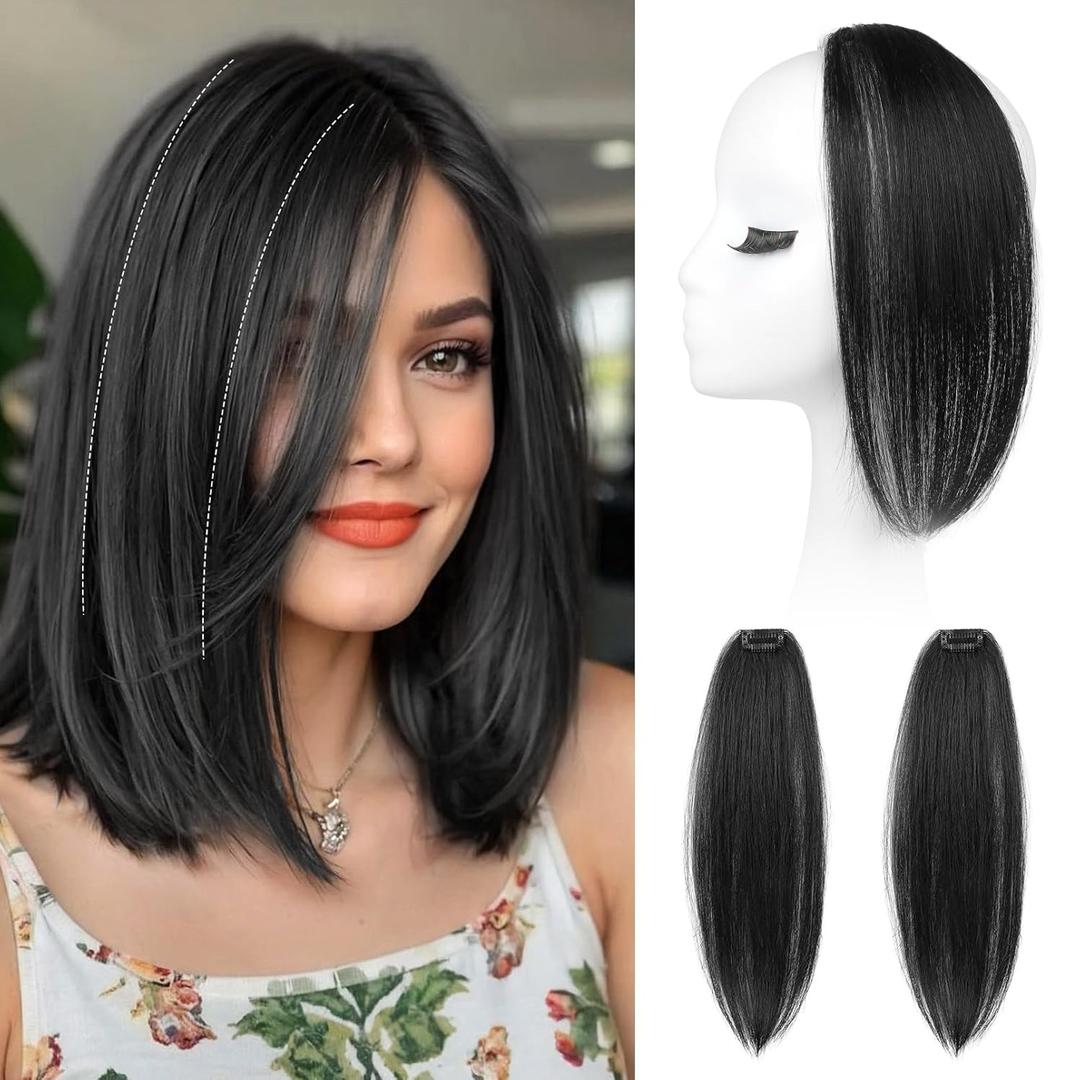 REECHO Clip in Hair Volumizer, 2PCS 12 inch Short Thick Clip in Hairpieces Adding Extra Volume Hair Extensions for Women - Black