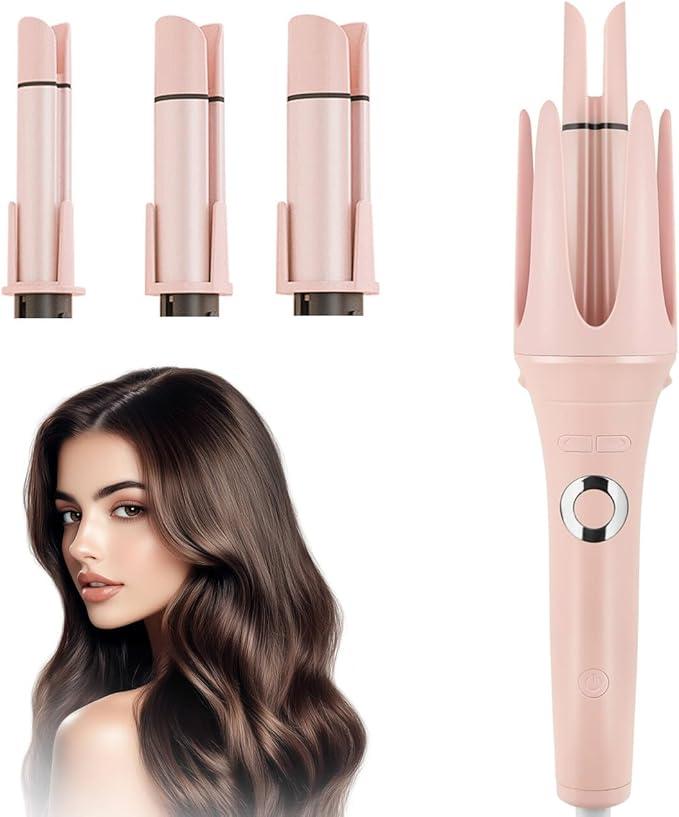 JAMIEWIN Automatic Hair Curler, 28mm Rotating Curling Iron with 3 Temperatures, Fast Heating Curling Tongs Anti-Scald, Anti-Tangle Curling Wand with Negative Ions for Medium Long Hair Blue (1 Curling Barrels)