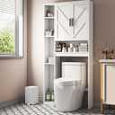 Over The Toilet Storage Cabinet with 7 Storage Shelves, Above Toilet Bathroom Organizer with Toilet Paper Holder Stand, Behind Toilet Cabinet, Space Saver for Restroom, Bathroom, Laundry, White