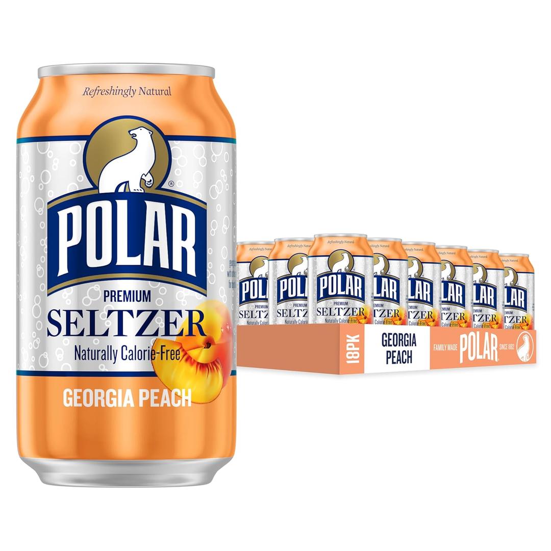 Polar Seltzer Water Georgia Peach, 12 fl oz cans, 23 pack, Best By 01/13/2025