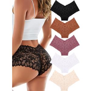 Sexy Women's Underwear Lace Shorts V Waist Breathable Cheeky Panties Boyshorts Underwear Women 5 Pack (Large)