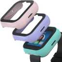 Compatible with Sync UP Kids Watch 2 Screen Protector, 3Pack Hard PC and Tempered Glass Case Cover for T-Mobile SyncUP Watch, Anti-Scratch and Touch Sensitive (Teal+Purple+SandPink)