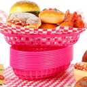 AceOrbit 12 Pcs Fast Food Baskets with 60 Pcs Paper Liners Plastic Classic Food Storage Baskets for Lunch Dinner Serving Burger Chip Trays for Hot Dog Hamburger Bread Picnic (Pink)