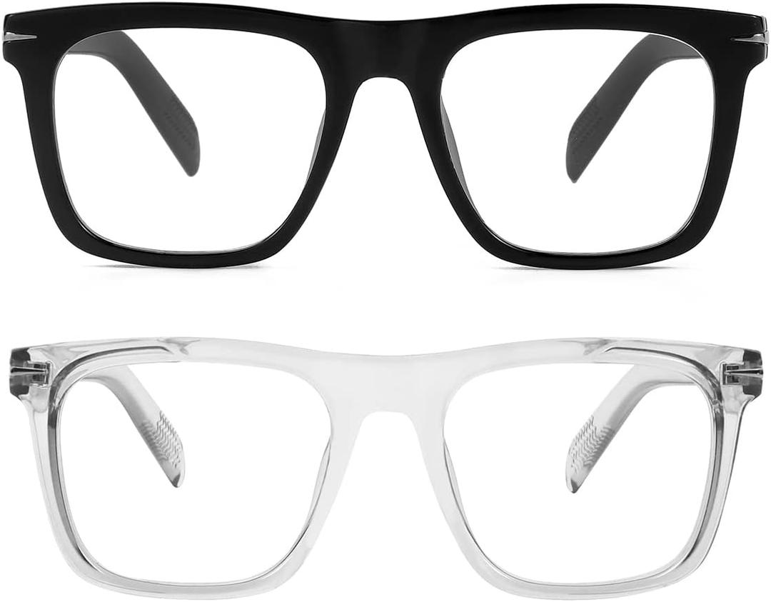 Gleyemor Blue Light Glasses for Men Women Trendy Square Frame Blue Light Blocking Lens Computer Glasses (2-pack (Black + Light Grey))