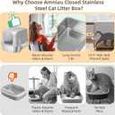 Stainless Steel Cat Litter Box with Lid, Extra Large, Great for Large & Small Cats, Easy to Clean, Anti-Leakage, Non-Sticky, Multifunctional 2 in-1 Metal Cat Litter Box - Light Gray