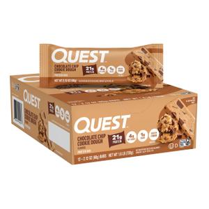 Quest Nutrition Chocolate Chip Cookie Dough Protein Bars, High Protein, Low Carb, Gluten Free, Keto Friendly, 12 Count, BBD: 12/28/2025