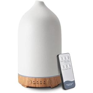 Youenkity Essential Oil Diffuser, Ceramic Aromatherapy Diffuser with 7 Color LED Lights, with Remote Control, Cool Mist Humidifier, Timed Mist, Auto Shut-Off with No Water, Aquamarine (White)