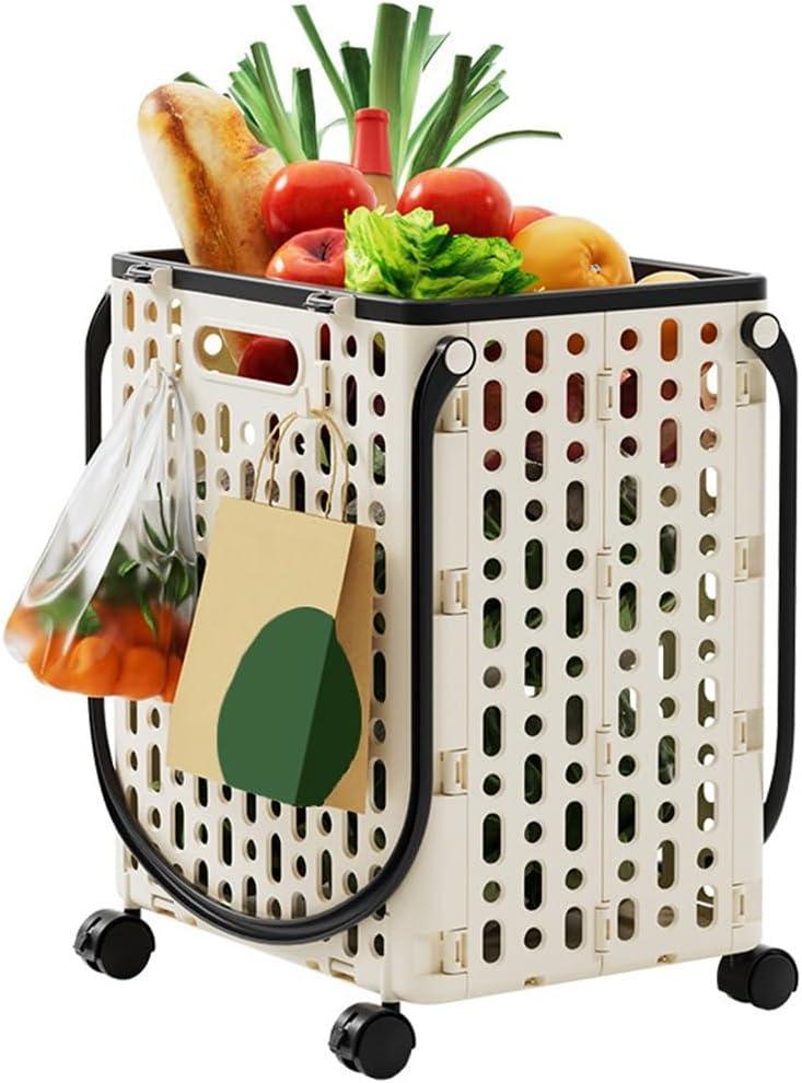 Lightweight Foldable Shopping Cart with 360° Swivel Wheels, 34L Large Capacity Portable Utility Cart with Hooks for Laundry and Grocery Bags for Home, Supermarket, and Travel