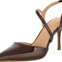 Closed Toe Slingback Heels Wedding High Stiletto Heel for Women 3.3 Inch Ankle Strap Pointed Toe Pumps Prom Dress Bride Shoes for Dinner Party Sexy (7.5, Brown Patent)