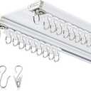 Juexica Ceiling Curtain Double Track Set 3ft-13ft/4 Meter White Double Curtain Track Ceiling Mount Heavy Duty Room Divider Adjustable Length Rails with Clips Hooks End Hook