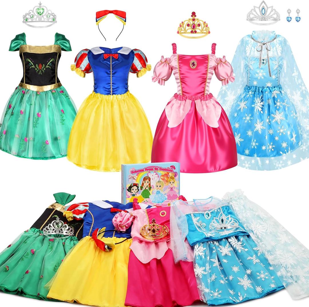 VGOFUN Princess Dress Up Clothes for Little Girls - Princess Dresses for Girls with Princess Toys Dress Up Costume Pretend Play Outfit Toddler Gifts for Christmas Birthday Halloween Aged 3-6