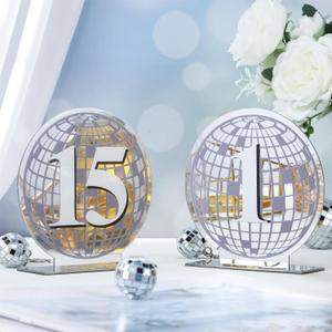 Honeydak Silver Disco Table Numbers 1-15 Wedding Acrylic Mirror Table Number Signs Holder with Stands, 5" Round Display Signs for Wedding Reception Centerpieces Anniversary Party Decorations