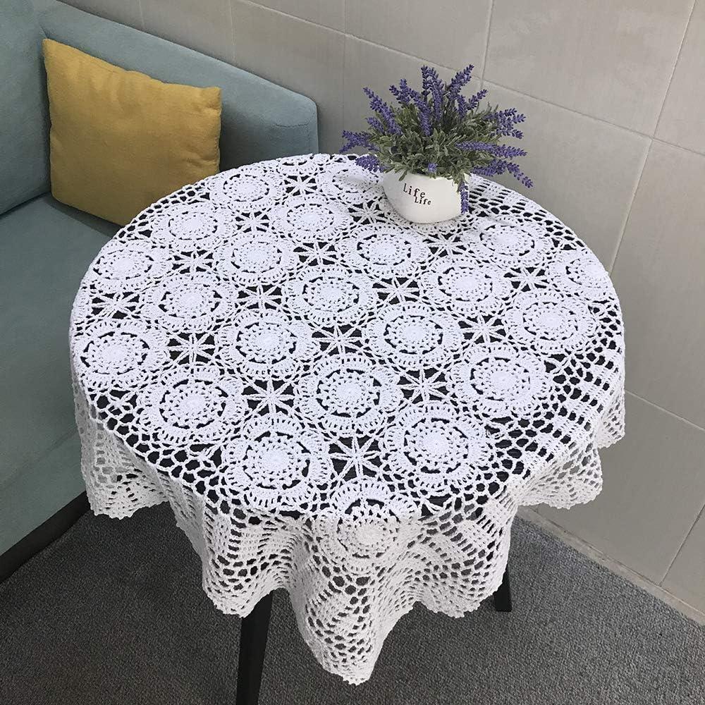 Hetao 100% Cotton Handmade Crochet Square Tablecloth Doilies Lace Table Covers,White, 31 Inch