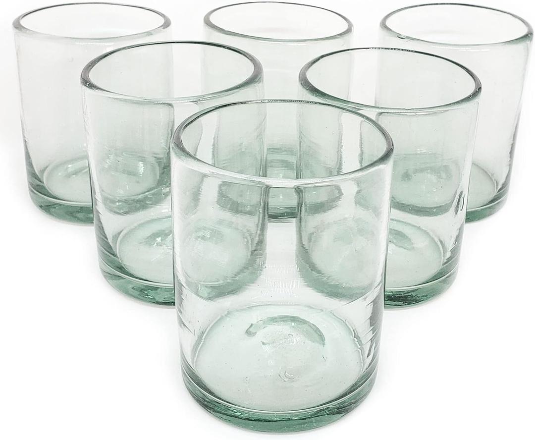 Clear Blown 10 oz Tumbler Glasses (set of 6) Mexican Handmade Glassware, Recycled Glass, Lead-free, Toxin-Free (Tumbler)