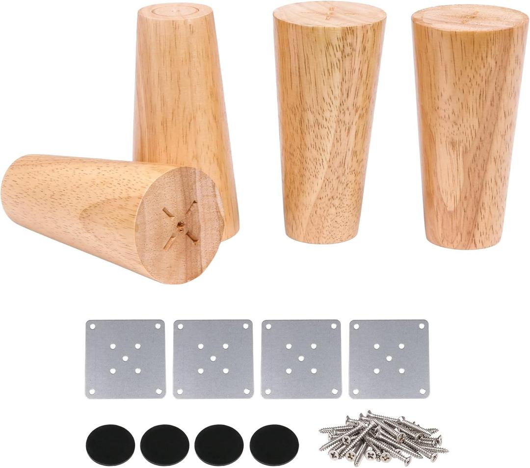 4pcs Solid Wood Conical Furniture Feet 18x6x4cm Original Wood Color with Mounting Accessories