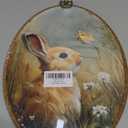 OHDCE Vintage Easter Bunny Oval Wall Art Decor, Vintage Country Cottagecore Butterfly Rabbit Framed Canvas Prints Hanging Wall Decor for Farmhouse Home Bedroom Living Room, 8.7 x 11.4 Inch