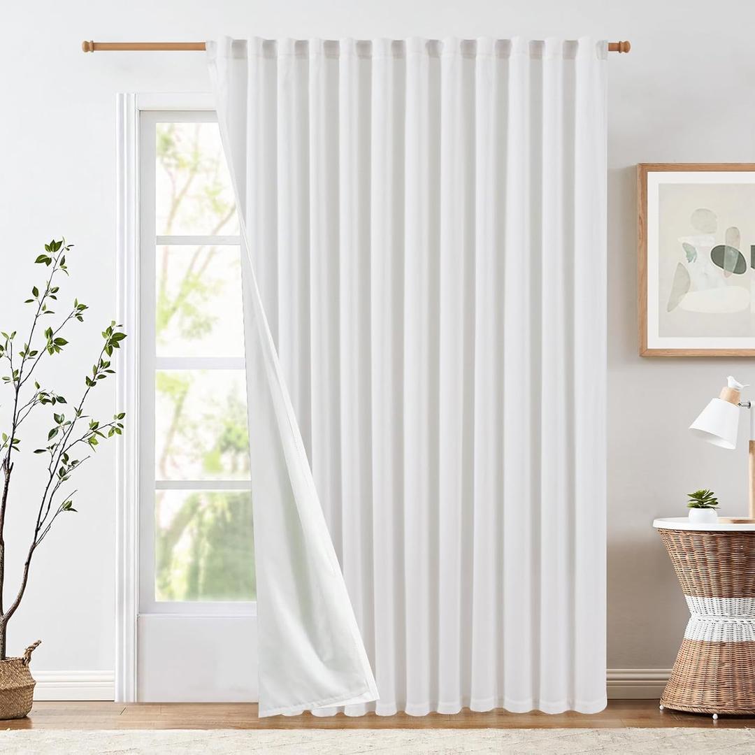 jinchan Extra Wide Sliding Door Curtain 84 Inch Length with Privacy Lining White Linen Lined Curtains for Patio Door Living Room Bedroom Home Office Light Filtering Drapes 100 Inches Wide 1 Panel