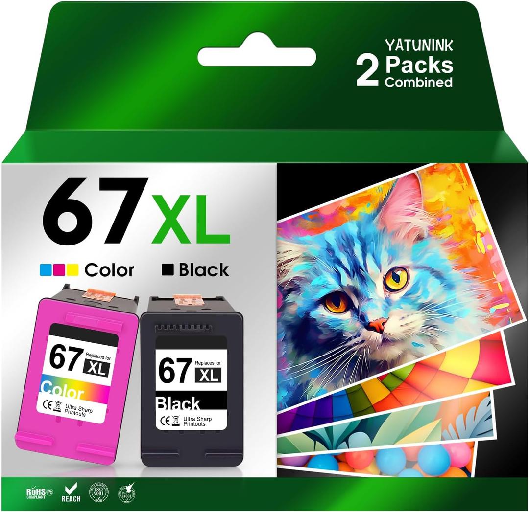 67XL Ink Cartridges Combo Pack Compatible for HP Ink 67 XL Work with DeskJet 2827e 4155e 2800e 2755e 2700 2734e 2855e Envy 6455e 6400e 6000 Printer (Black, Tri-Color)