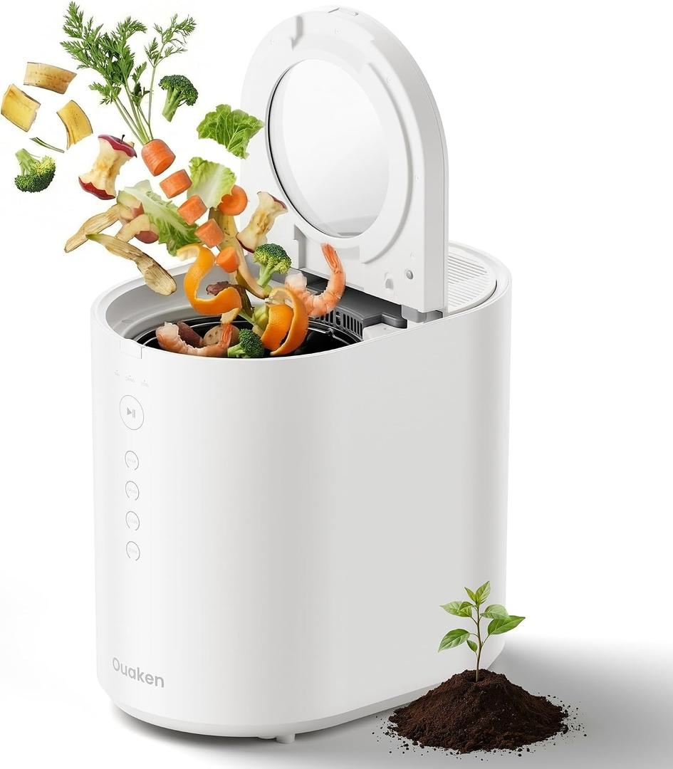 OK-255 Electric Composter for Kitchen, 5.5L Large Smart Countertop Compost Bin, Odorless, Quiet, Easy Clean, Turn Food Waste into Fertilizer, 2026 New Indoor Food Waste Compost Machine, White