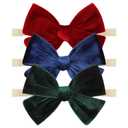 Baby Girls 4" Velvet Hairband Handmade Tied Bow Elastic Nylon Hair Accessories, 1 Piece, Red