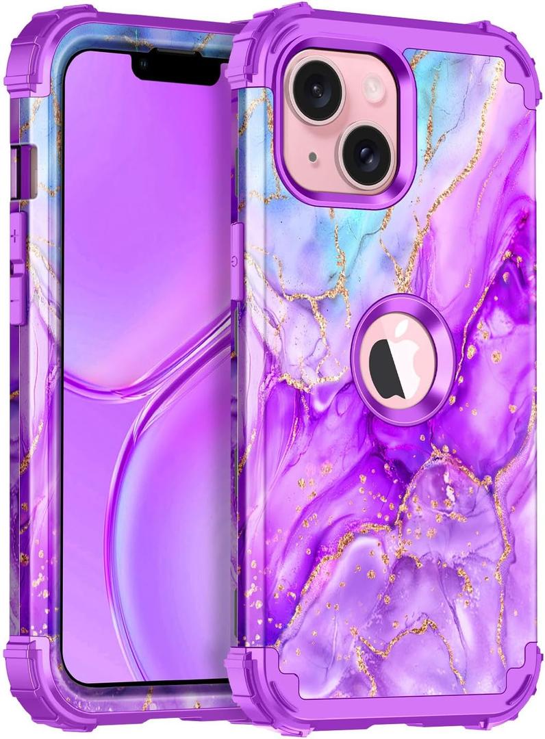 Casetego for iPhone 13 Case,iPhone 14 Case,Three Layer Heavy Duty Sturdy Shockproof Protection Full Rugged Hard PC+Soft TPU Bumper Protective Girls Case for Apple iPhone 13/14 6.1 inch,Bright Purple