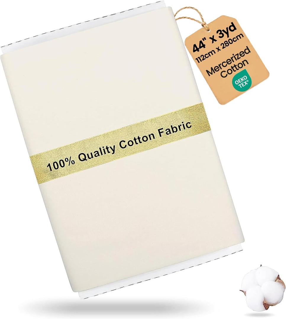 Craftido-19 Options-100% Cotton Fabric by The Yard in Solid Color 44Wide by 3yd (9 ft) -Medium Weight 5.2 oz-Soft Cotton for Quilting, Sewing, Crafts, Binding, Backing and Lining - Ivory White