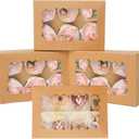 qiqee Brown 6 Cupcake Boxes with Window 30 Auto pop up Packs Cupcake Box 9.4"x6.1"x3.3" Bakery Boxes For Cupcakes Carrier, Cupcake Containers
