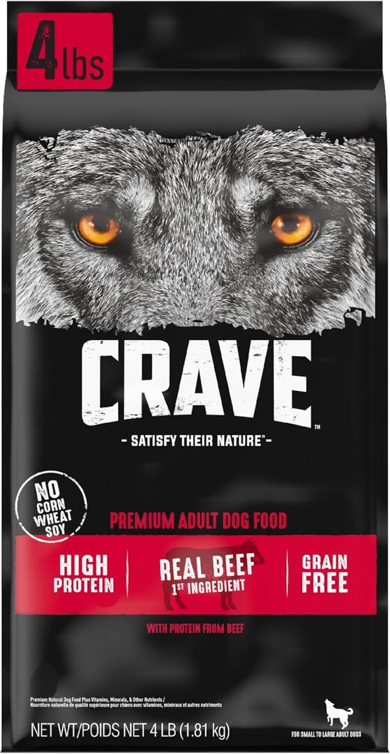 CRAVE Grain Free High Protein Adult Dry Dog Food, Beef, 4 lb. Bag (EXP 03/18/26)