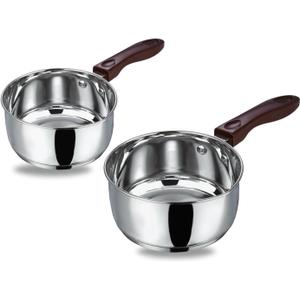 Vinod Stainless Steel Milkpan/Saucepan Set of 2-1 Litre and 1.6 Litre,Tea/Chai Pan,Riveted Sturdy Bakelite Handle,Induction and Gas Base