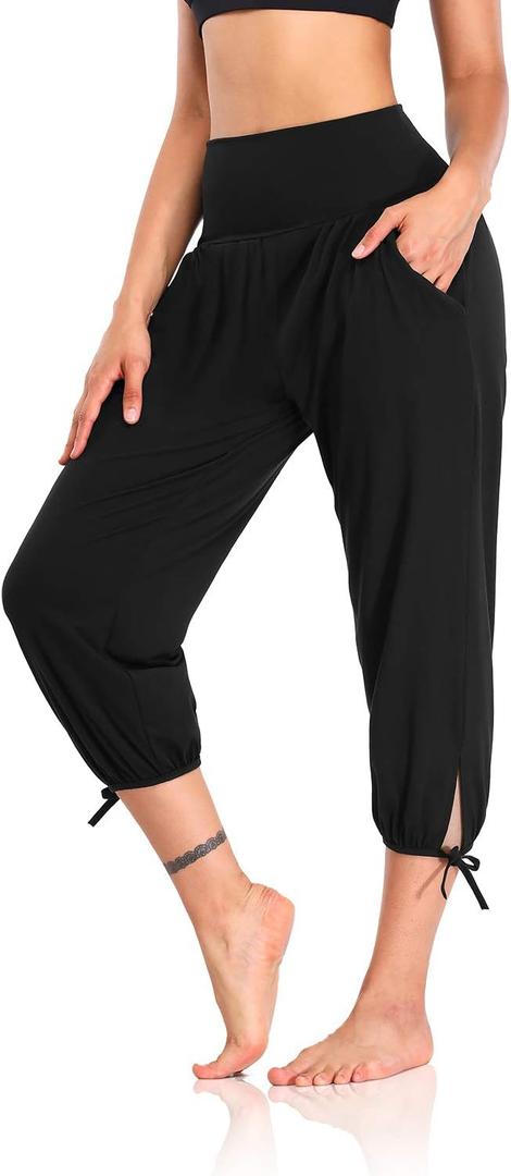 DIBAOLONG Womens Yoga Pants Capri Loose Workout Sweatpants Comfy Lounge Joggers with Pockets Black L