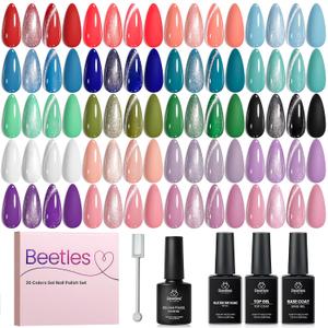 Beetles Fall Gel Polish Set, Daily Pop Collection, 20 Colors Gel Polish Kit | Base Coat Glossy Glitter Top Coat and Magnet, Cat Eye Effect, Soak Off UV LED Gel Polish for DIY Nail Art Manicure