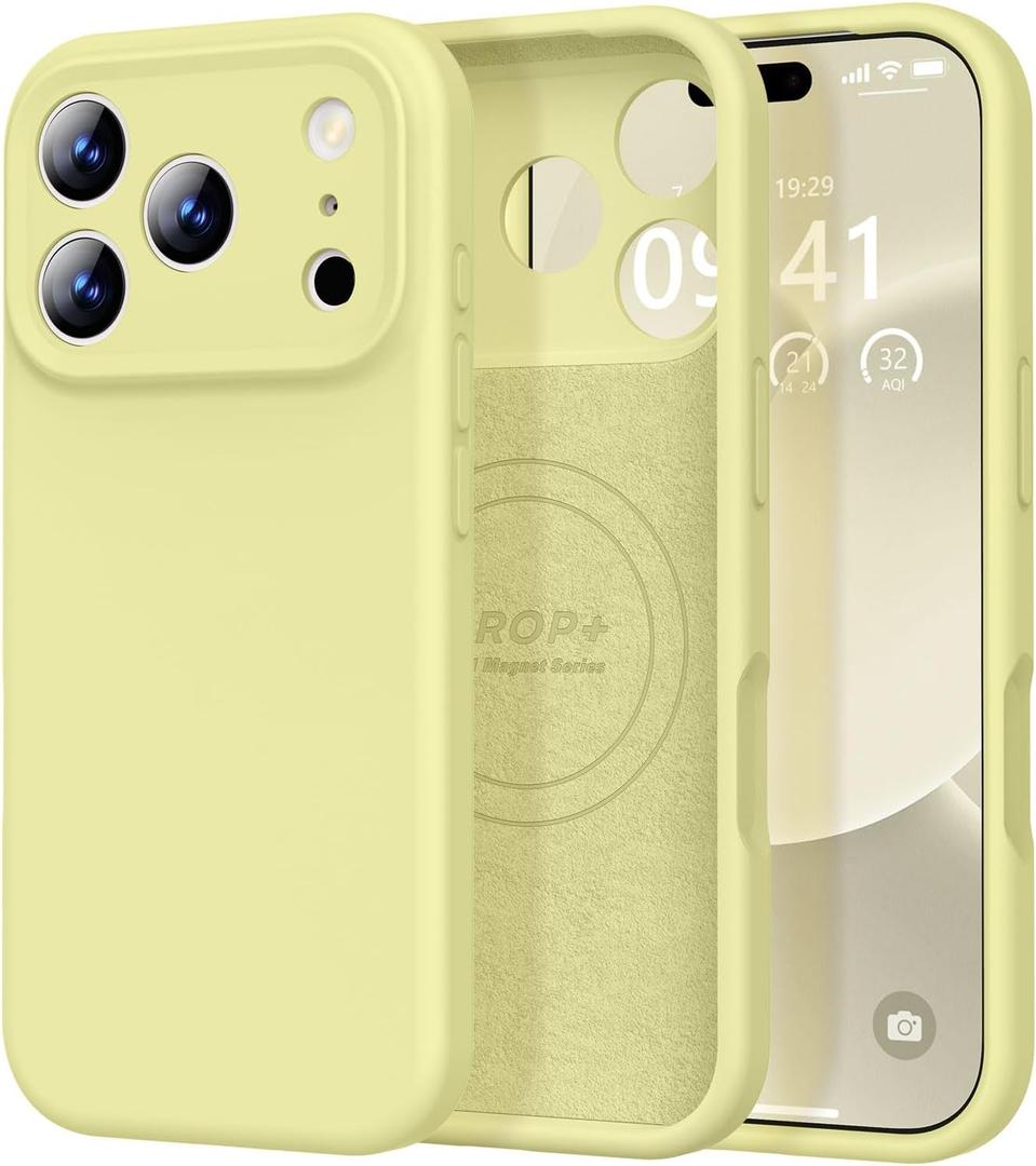 Vooii Magnetic for iPhone 17 Pro Case, Compatible with Magsafe (Premium Liquid Silicone) (Integrated Camera Control Button) Full Body Protective Anti-Scratch Microfiber Lining 6.3", Creamy Yellow