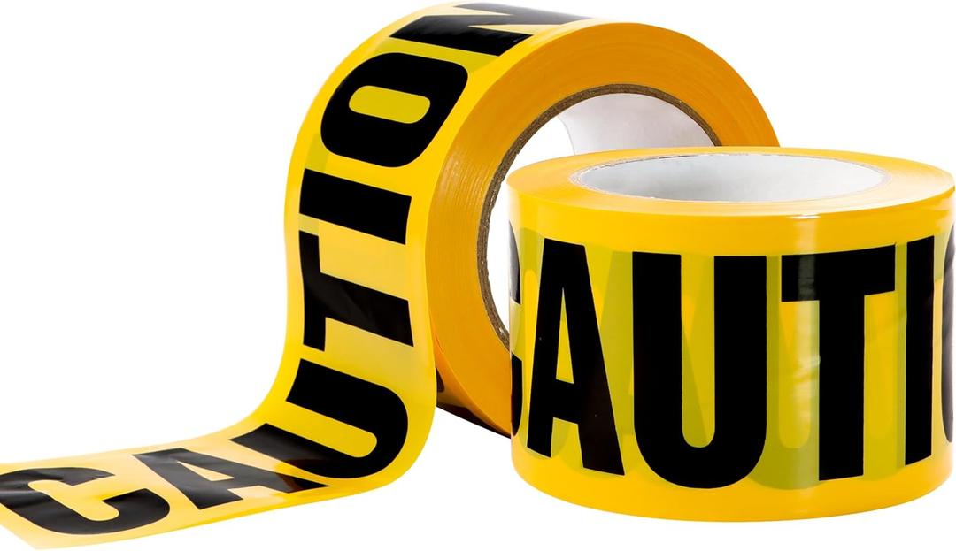 FOURGUN Yellow Caution Tape 3 Inch x 328 Ft High-Visibility w/Bold Black Text, Weatherproof & Durable, Ideal for Construction, Hazard Zones, Crime Scenes & Halloween Party Decorations