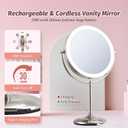 9" Lighted Makeup Mirror, 1X/20X Rechargeable Magnifying Mirror with 3 Color Dimmable Lights for Bedroom Tabletop, Base Charging and Switch, Women Gift