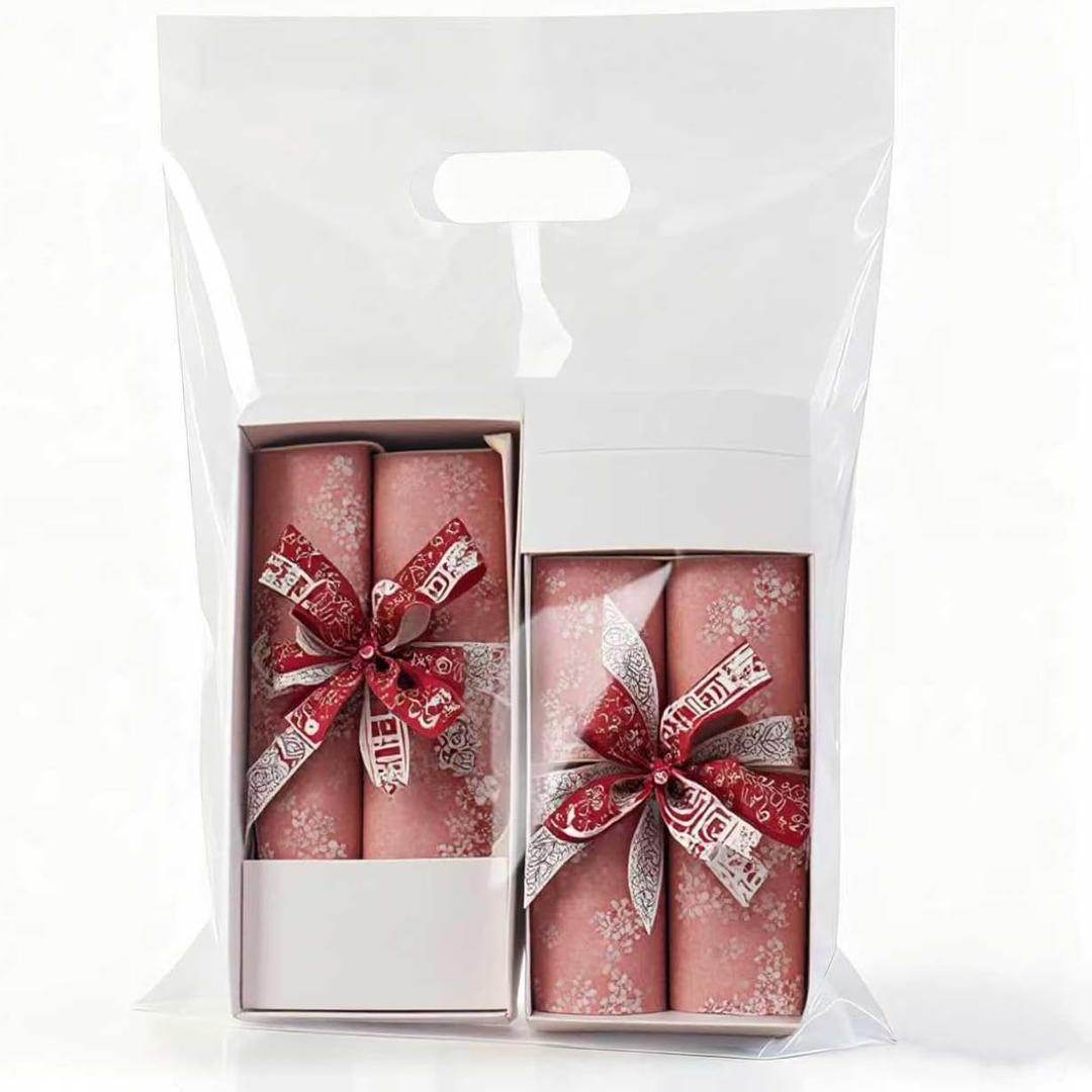 KEEPARTY 65PCS Clear Plastic Bags With Handles 15"x18" Perfect for Retail and Merchandise Clear Gift Bag for Boutiques and Small Businesses Gift and Trade Show Thank You Bags