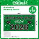 9 x 2026 Graduation Party Plastic Backdrop - 65" x 32.7" Congrats Grad Banner in Green, Large Class of 2026 Decorations, Photography & Grad Party Supplies