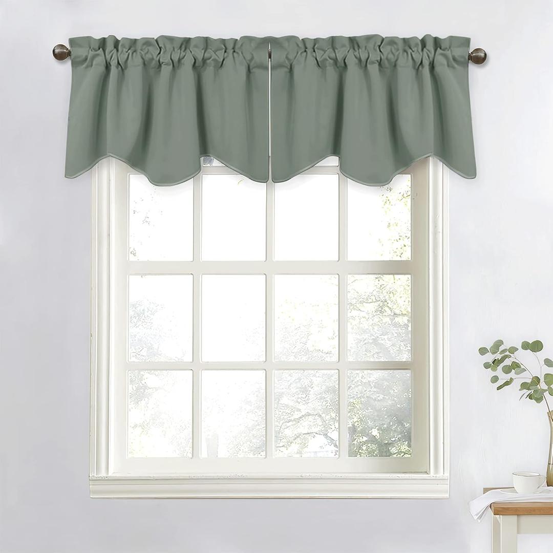 NICETOWN Blackout Kitchen Valance Curtain for Windows Living Room Basement Farmhouse Style Room Darkening Small Window Treatment Curtain Valance, 1 Panel, 52" W x 18" L, Greyish Green