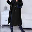 Saodimallsu Womens Winter Double Breasted Pea Coats Long Trench Coat Casual Work Office Overcoat with Pocket (Black, XL)