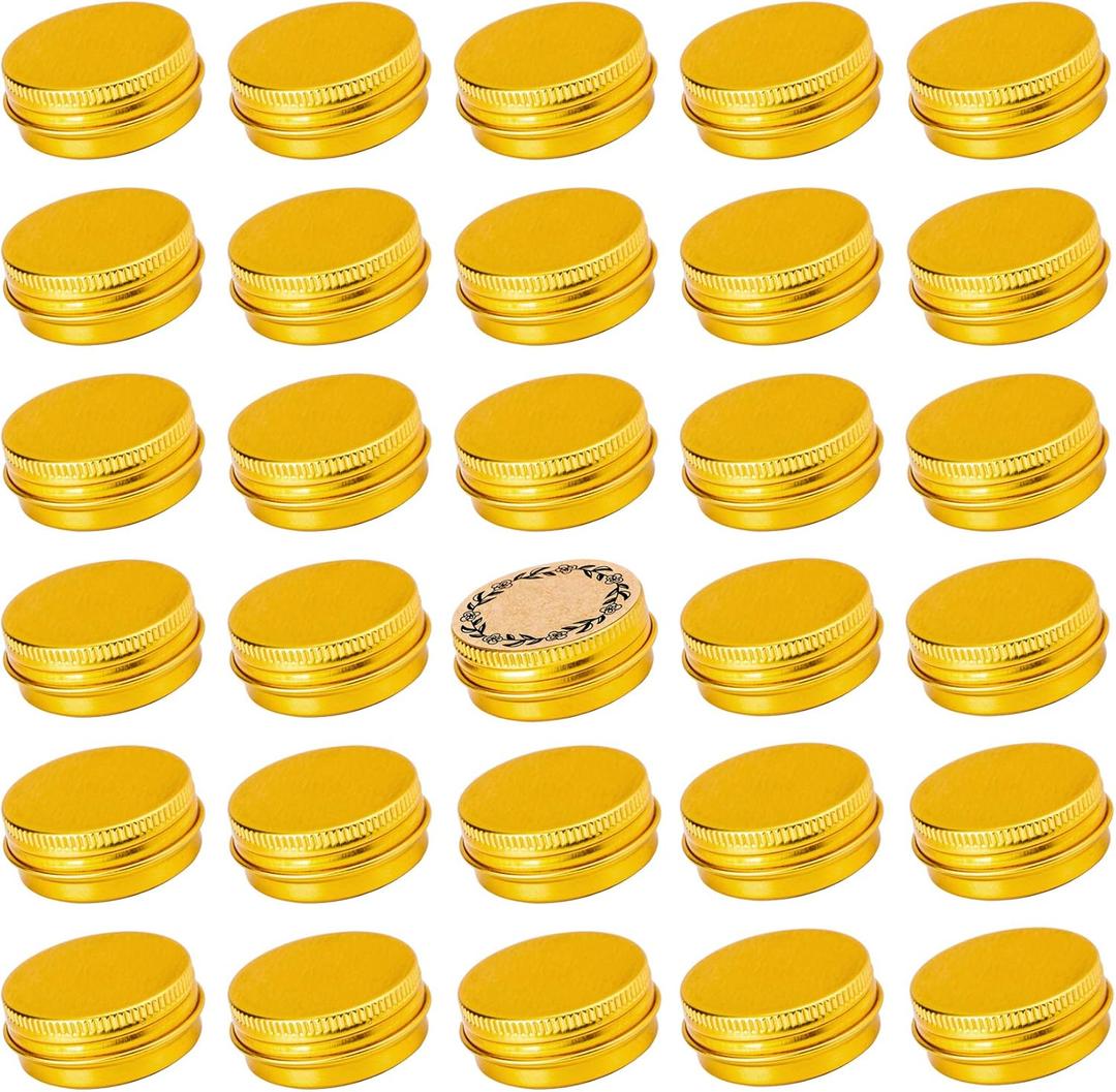0.5 oz Screw Top Aluminum Tin Jar with Screw Lid and Blank Labels (Gold - Pack of 32)