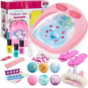 Spa Day Gift Set for Girls, Christmas Birthday Gift Nail Art Salon Sensory Beads Foot Spa Accessories Kit, Foot Soak Tub for Ages 5 6 7 8 9 10-12 Year Old Girl Gifts (Girls)