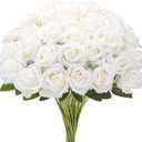 MERIXMAS Roses Artificial Flowers, Fake Velvet Silk Roses in Bulk for Home Decor Indoor, Fake Roses Realistic Flowers with Stems for Wedding Centerpiece Party Decor (24, White)