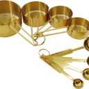 Gold 304 Stainless Steel Measuring Cup and Spoon Set, Stackable, 8-Piece, Long Handle for Narrow Bottles, Premium Gold Kitchen Utensils For Cooking