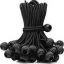 Ball Bungee Cord 4 inch,Black Color, High Elastic Shock Bungee Tie Down Cord, Real Rubber, 50-Piece, UV-Resistant, Heavy Duty
