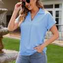 Blouses for Women Dressy Casual 2026 Summer V Neck Tops Short Sleeve Soild Color Blouse for Business Work (Blue, L)