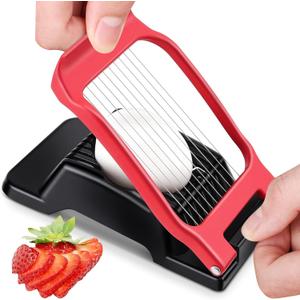 4 x Egg Slicer for Hard Boiled Eggs,Stainless Steel Wire Multipurpose Egg Cutter Strawberry Slicer Tomato Slicers for Home Use (Black Red)