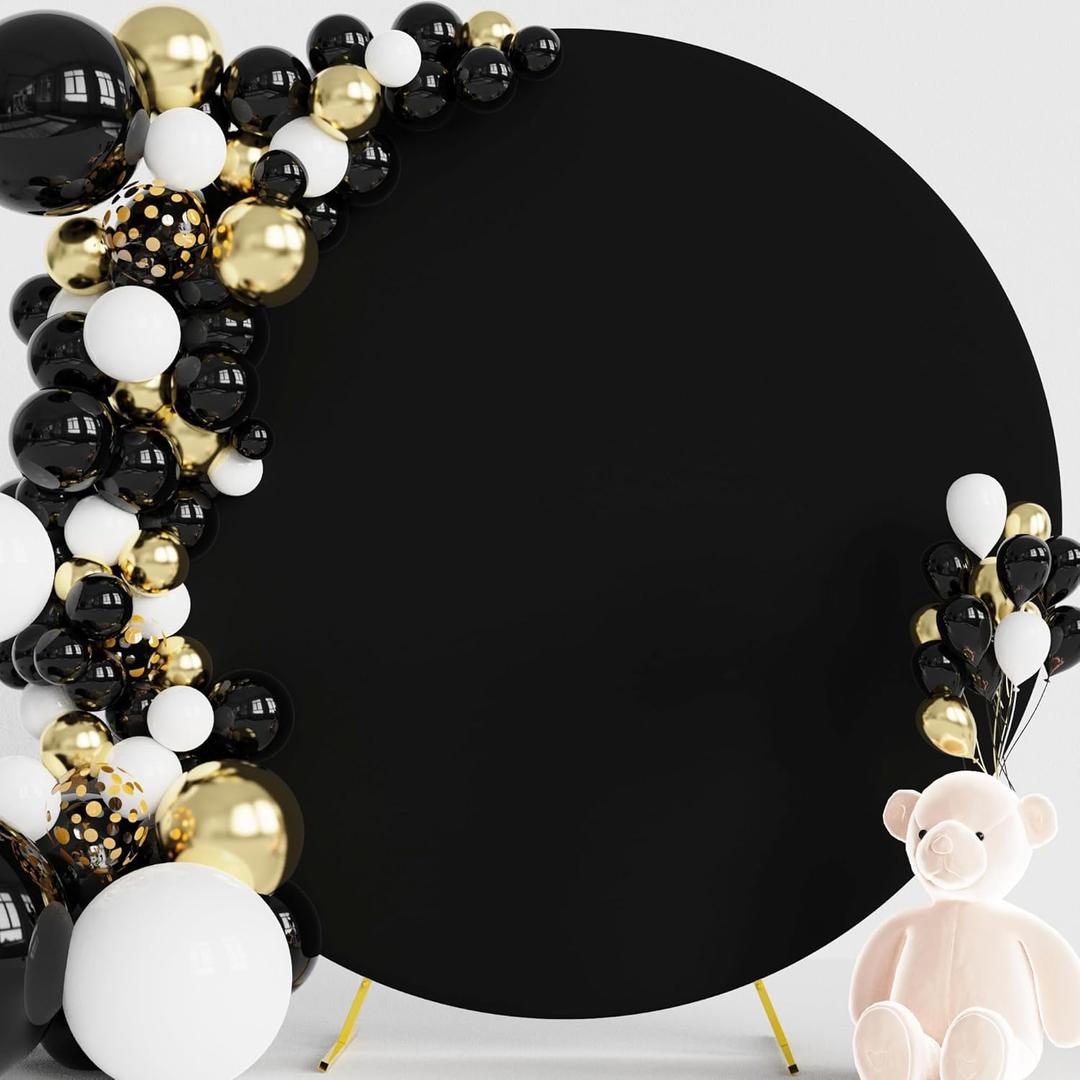 Wokceer 7.2FT Round Backdrop Cover Black Round Arch Covers with Buckles Polyster Circle Balloon Arch Backdrop Cover for Wedding Birthday Party Ceremony Decor