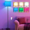 Ambimall Floor Lamp for Living Room with Smart Light Bulb, RGB + Stepless Dimmable Colors Temperature & Brightness(White Shade & Black Pole) (60 Inches (Included Bulb))