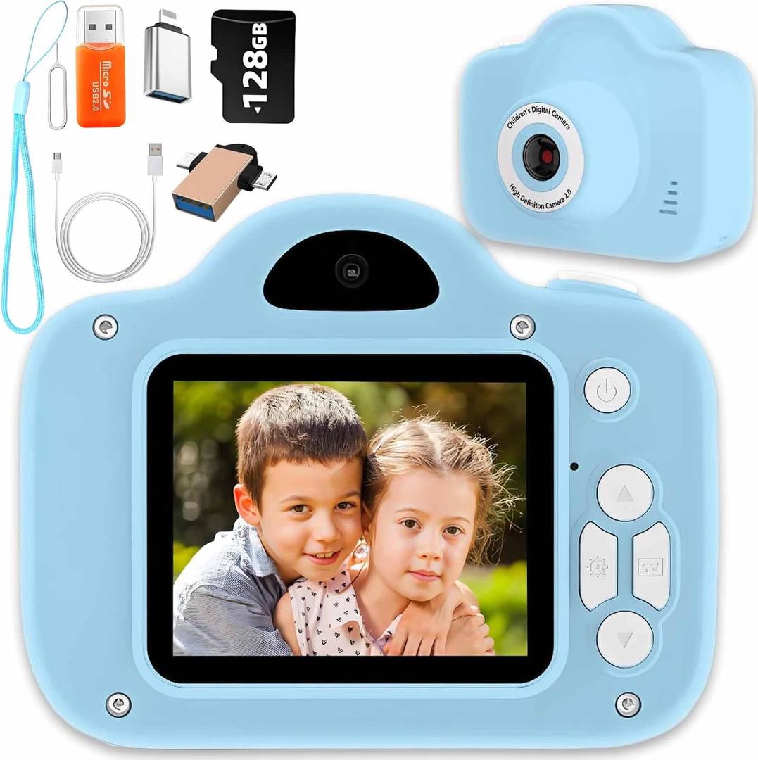 Kids Selfie CameraKids Camera Toys for 3-12 Years Old Girls BoysPortable Children Digital Video Camcorder Camera with OTG Adapter Instantly Share PhotosBest Chritmas Gift for Kid with 128G SD Card